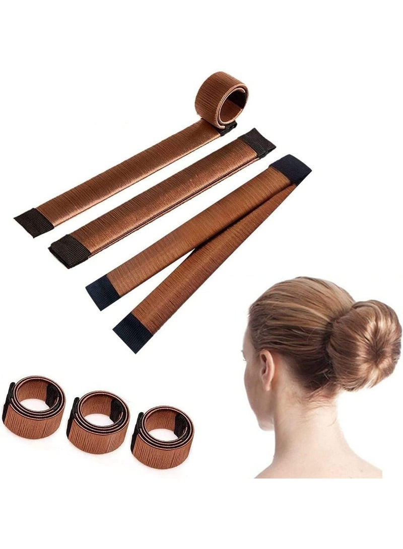 ChicAbode Hair Bun Maker, 3 Pcs Women Twist Hair Shaper, Easy Fast Snap Roll hair nets Magic Buns Tool, Donut Curler Roller Dish Headbands, French Twist Hair Fold Wrap Snap for Women Kids (Brown) - Image 1